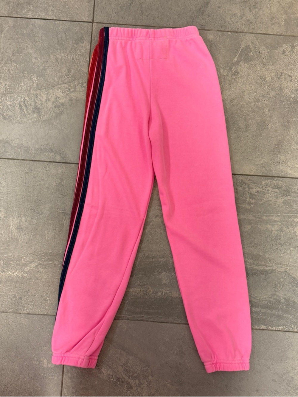 Aviator Nation Kids 5 Stripe Sweatpants Neon Pink Rainbow Size 14 Joggers Sweats - Picture 5 of 7